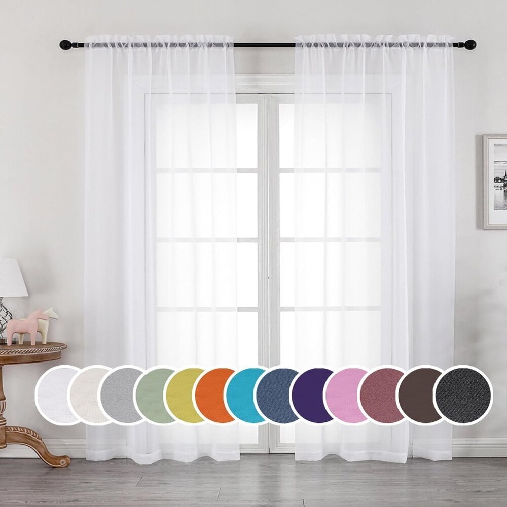 White Sheer Curtains 84 inches Long 2 Panels Set, Sheer White Curtains for Livin